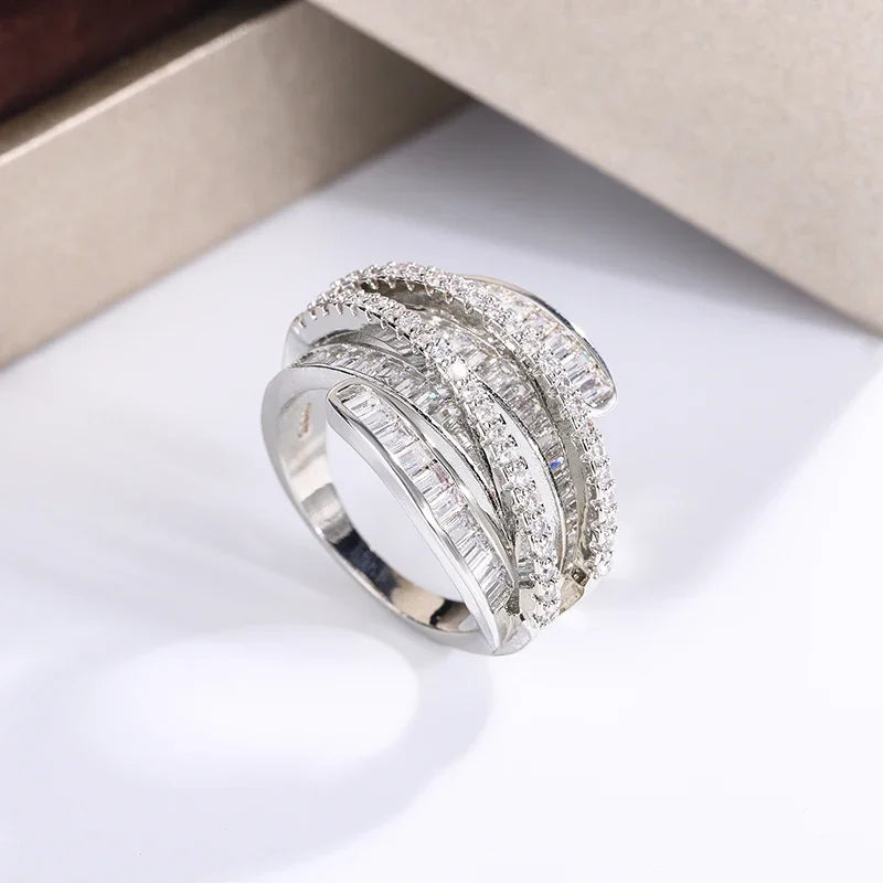 High Quality Interwoven Geometric White Zircon Ring 925 Silver for Ladies Men Wedding Party Engagement Jewelry Gift