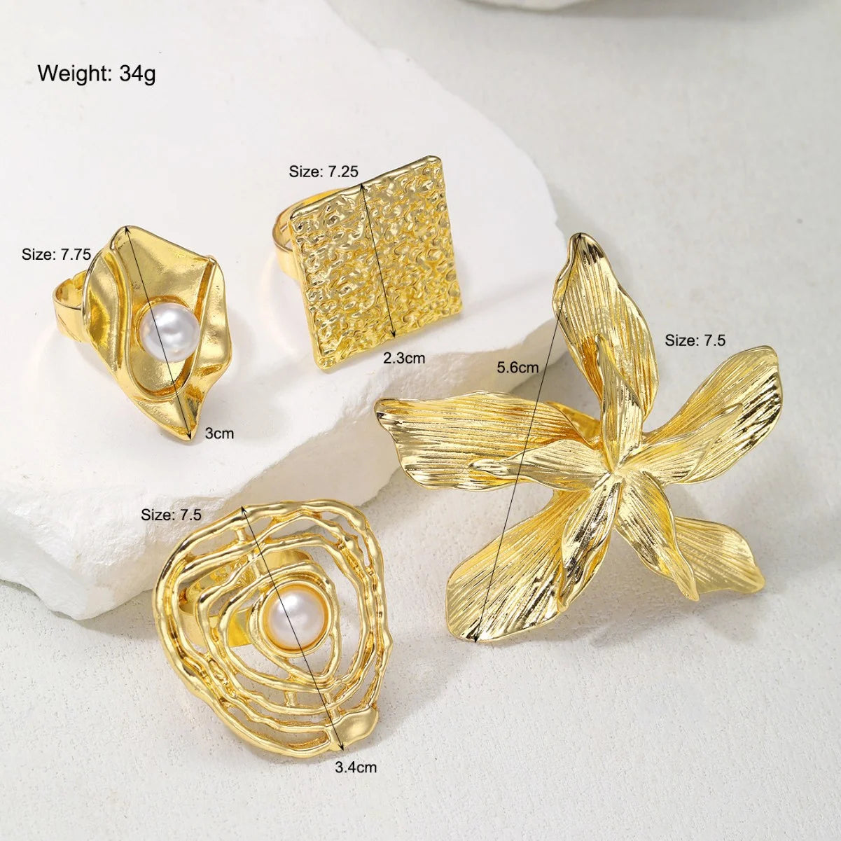 4 Pcs Exaggerated Gold Color
