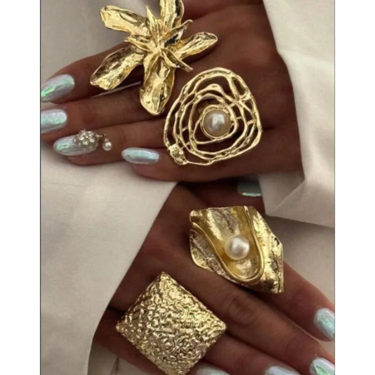 4 Pcs Exaggerated Gold Color